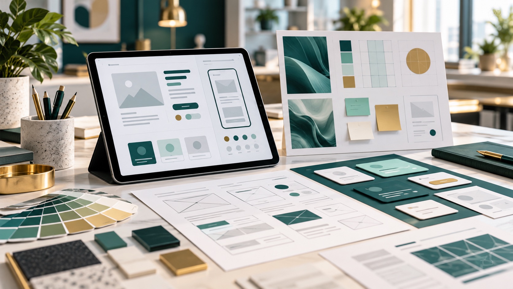 UI planning workspace with interface cards and question notes